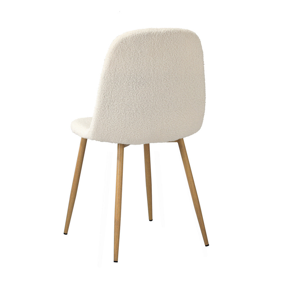 Oikiture 2x Dining Chairs Sherpa White and Wooden