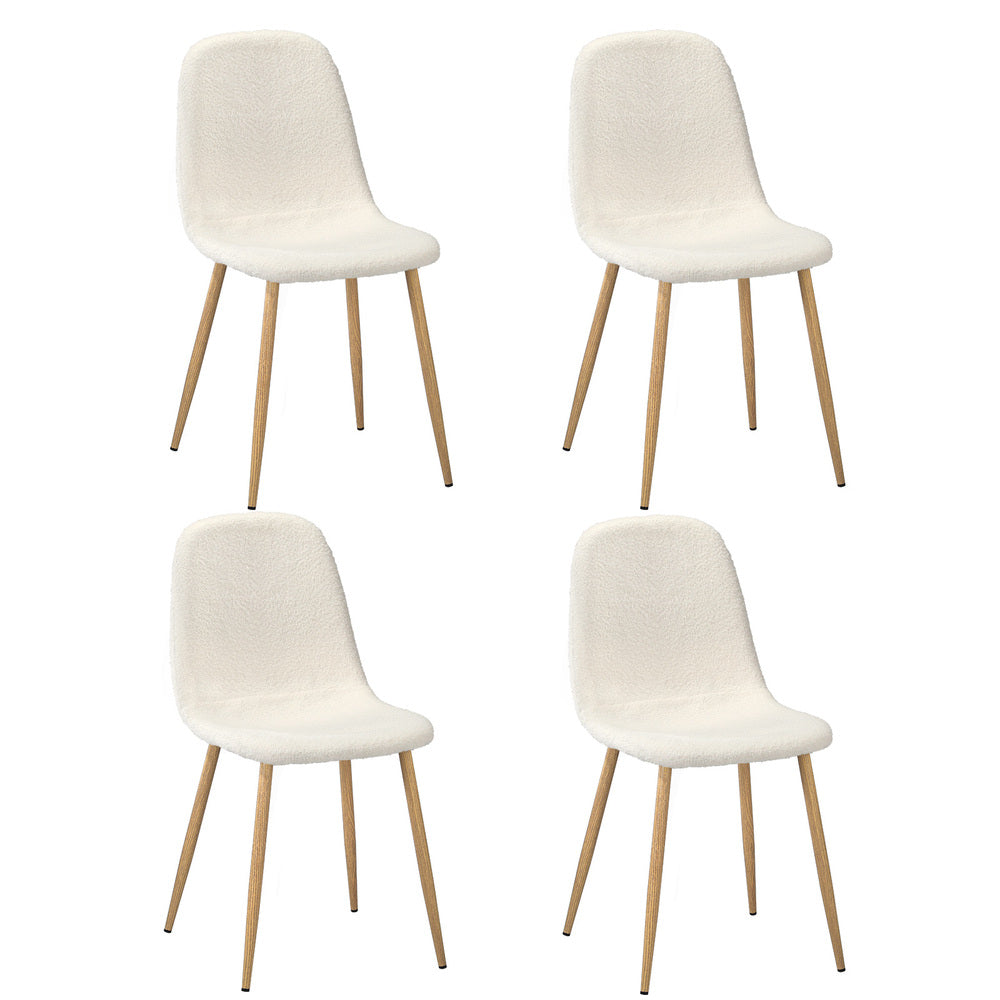 Oikiture 4x Dining Chairs Sherpa White and Wooden