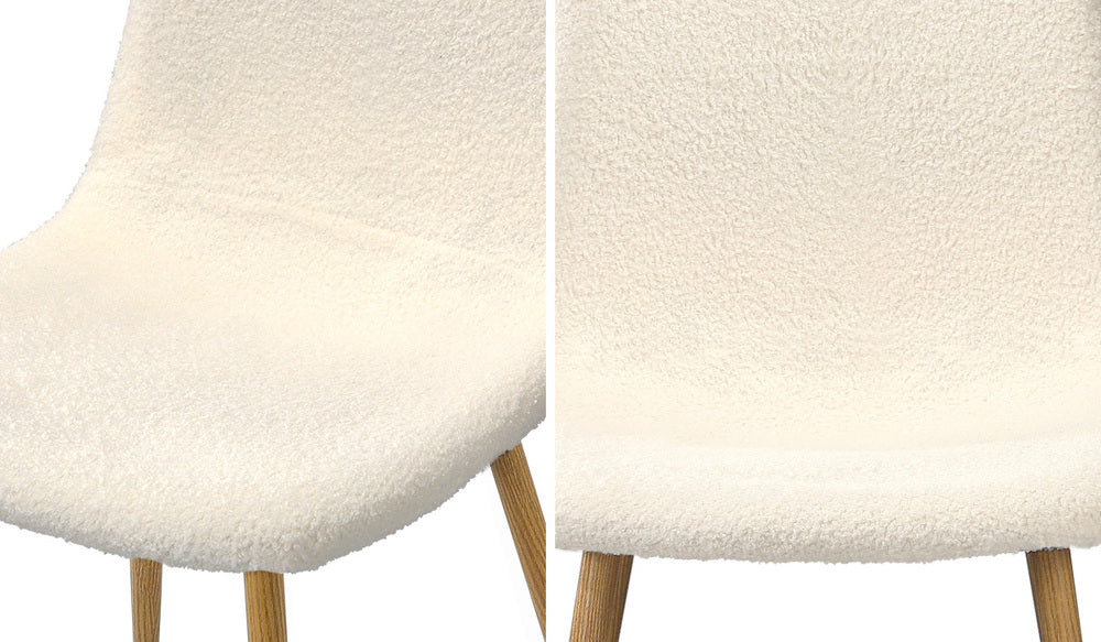 Oikiture 4x Dining Chairs Sherpa White and Wooden
