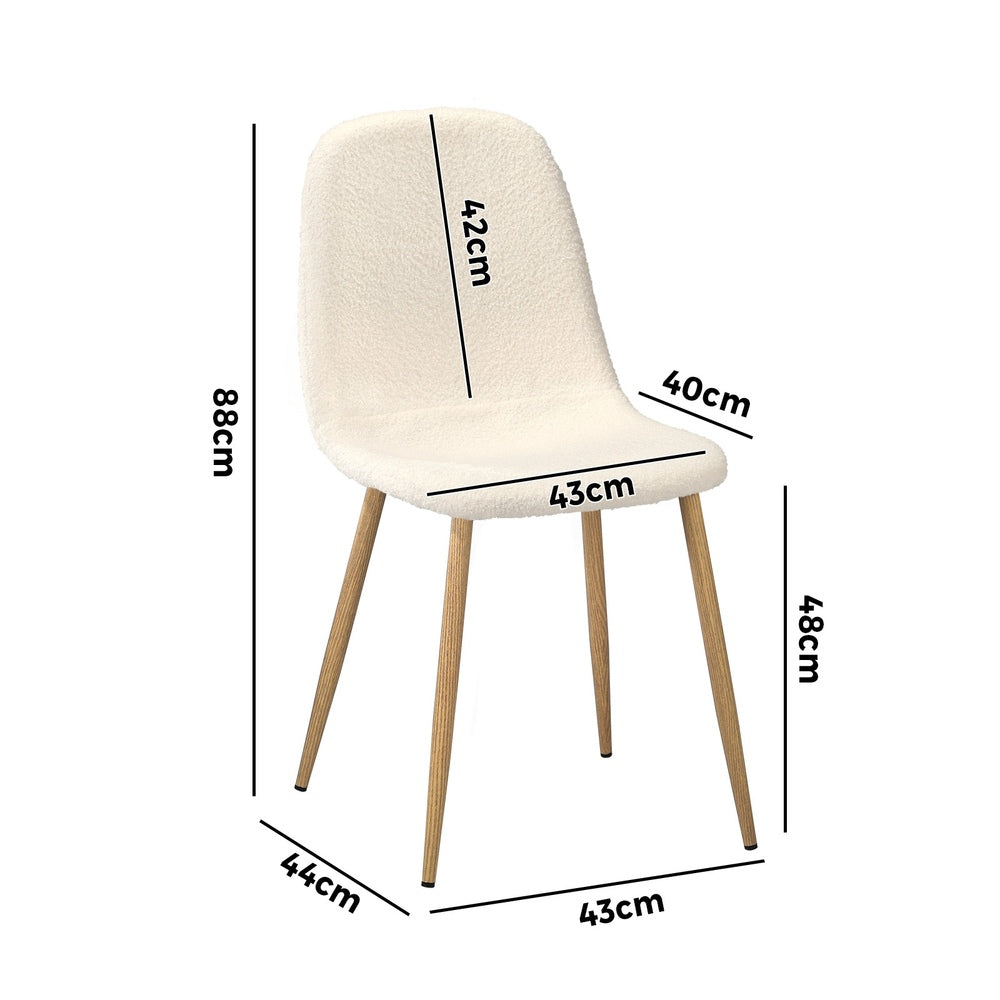 Oikiture 8x Dining Chairs Sherpa White and Wooden