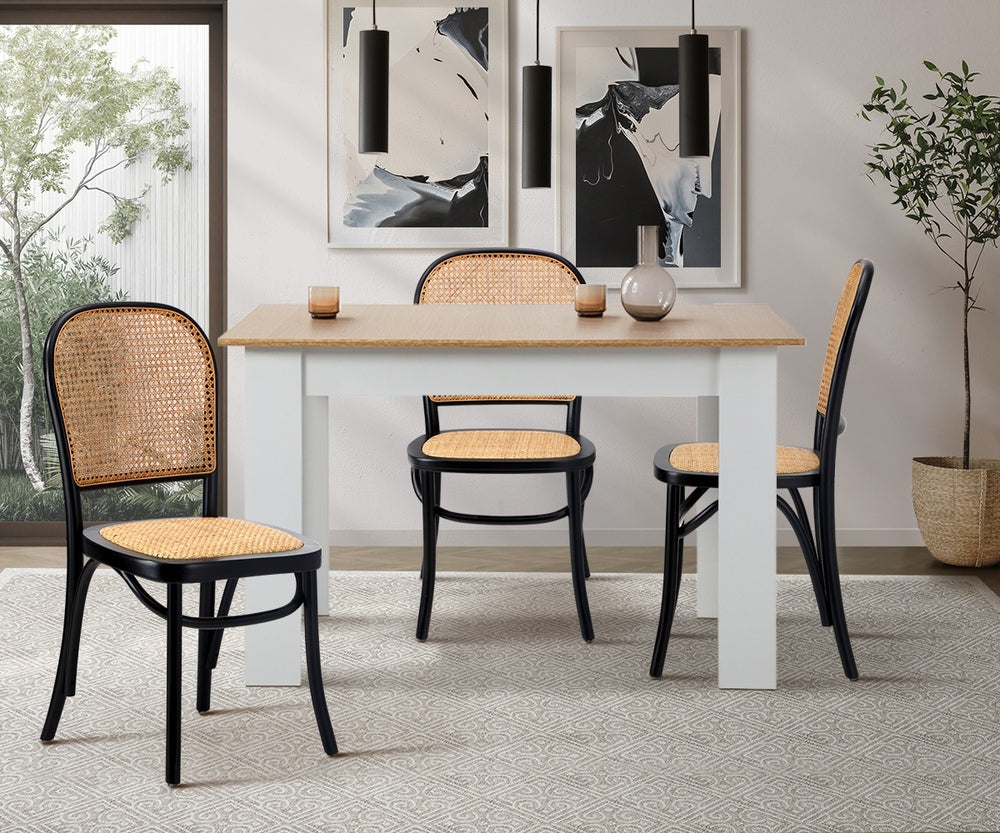Oikiture Dining Chairs Wooden Chairs Rattan Seat Black