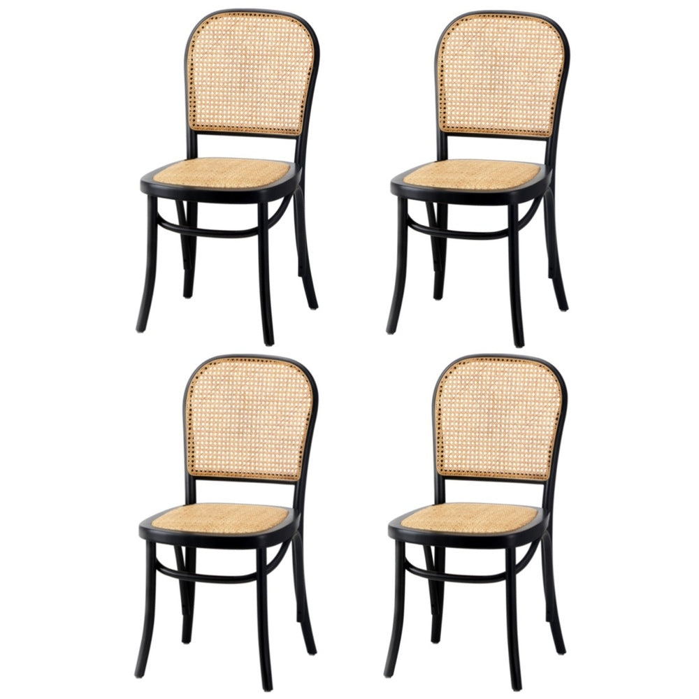 Oikiture 4PCS Dining Chairs Wooden Chairs Rattan Black
