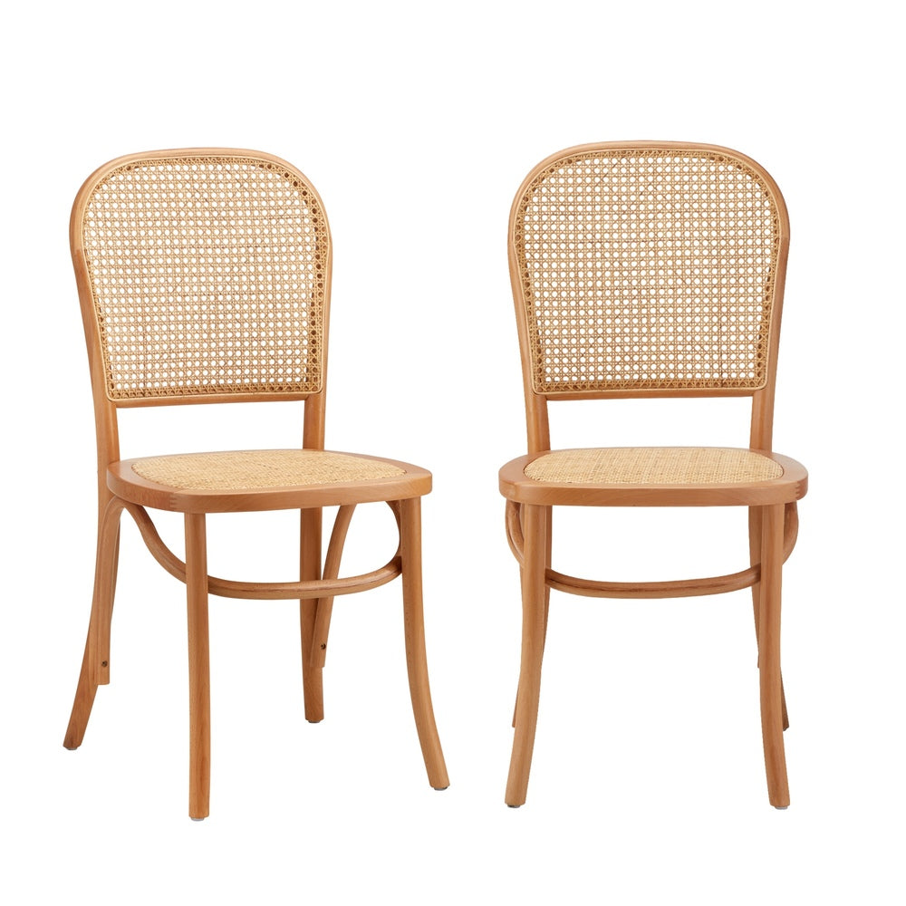 Oikiture 6PCS Dining Chairs Wooden Chairs Rattan Natural