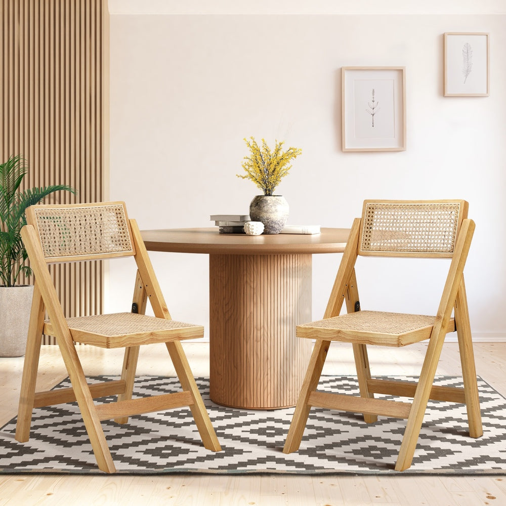 Oikiture 2x Dining Chairs Folding Rattan Chair Wooden
