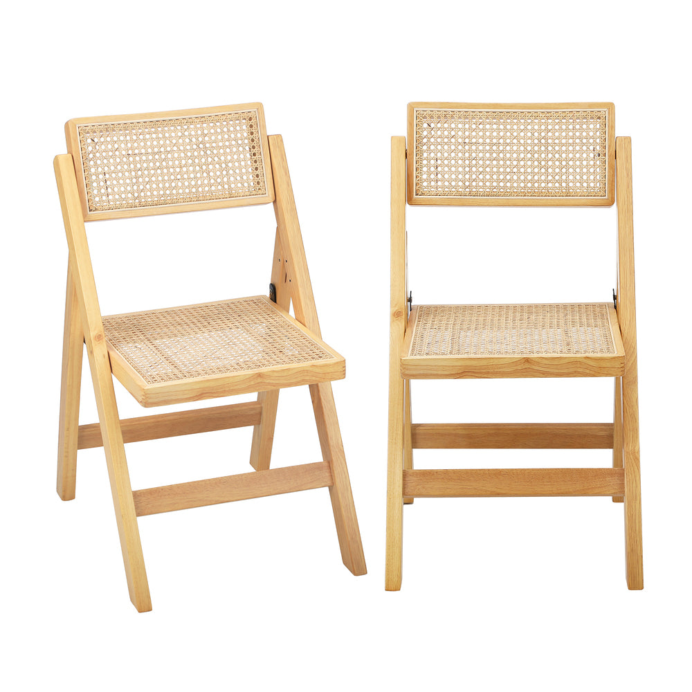 Oikiture 2x Dining Chairs Folding Rattan Chair Wooden