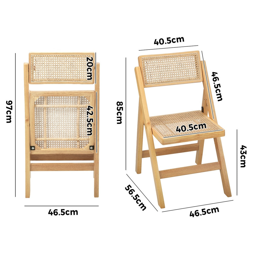 Oikiture 2x Dining Chairs Folding Rattan Chair Wooden