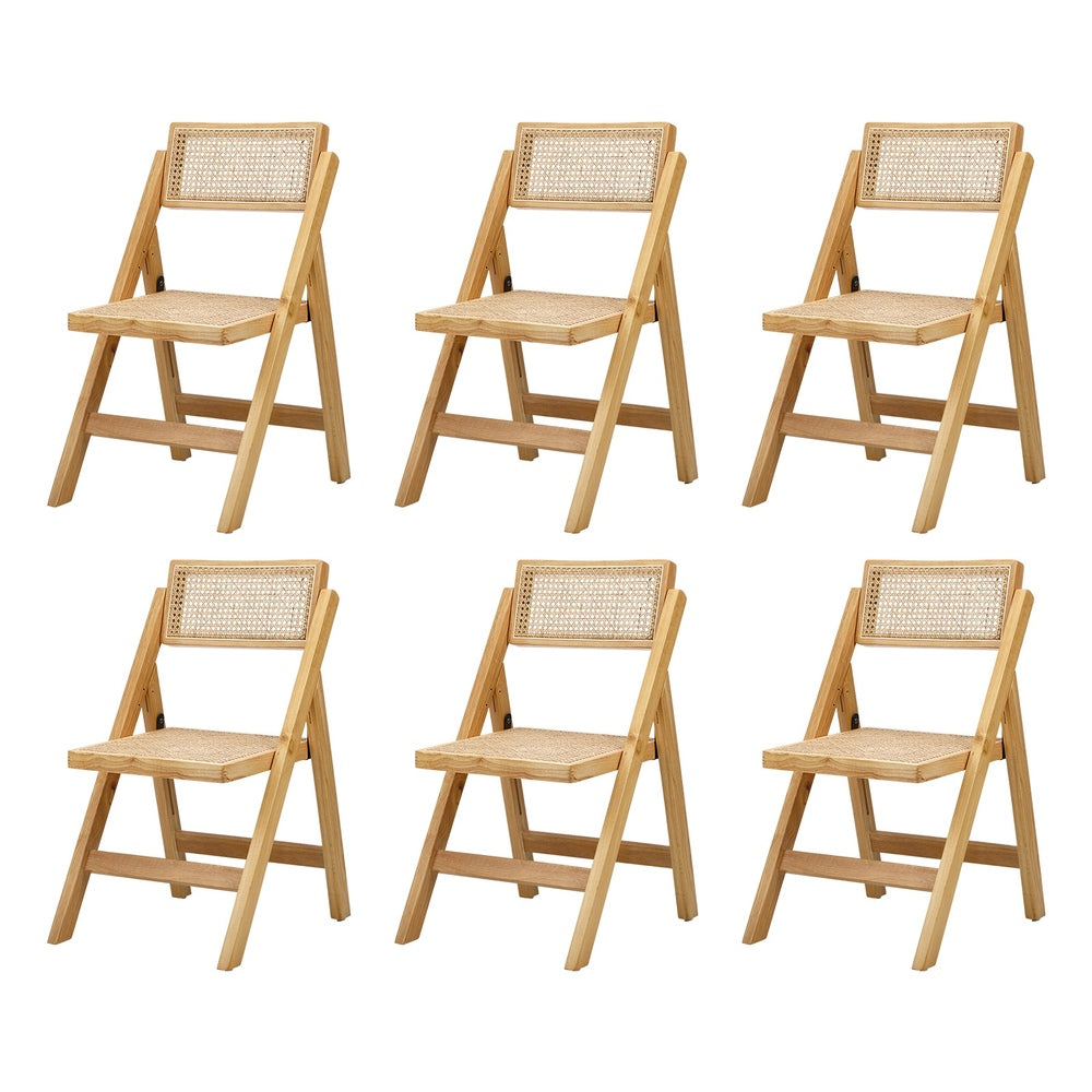 Oikiture 6x Dining Chairs Folding Rattan Chair Wooden