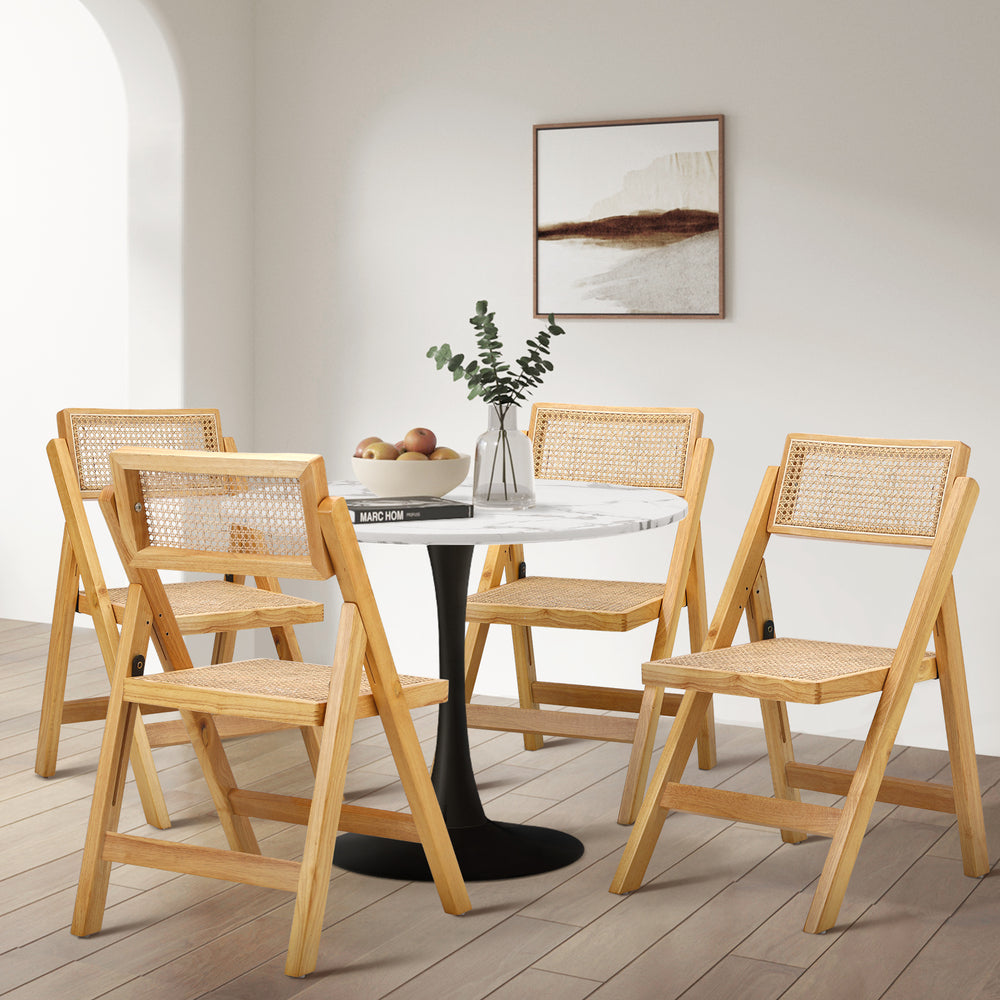 Oikiture 6x Dining Chairs Folding Rattan Chair Wooden