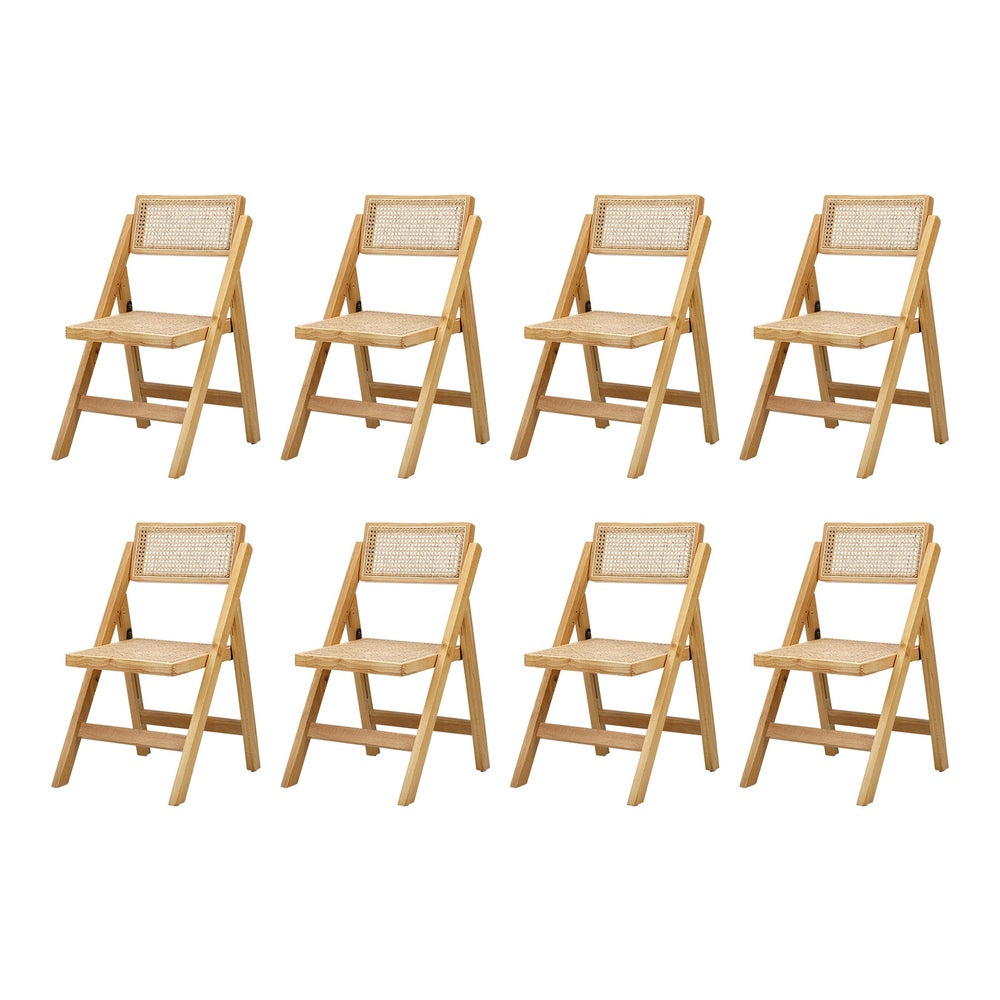 Oikiture 8x Dining Chairs Folding Rattan Chair Wooden