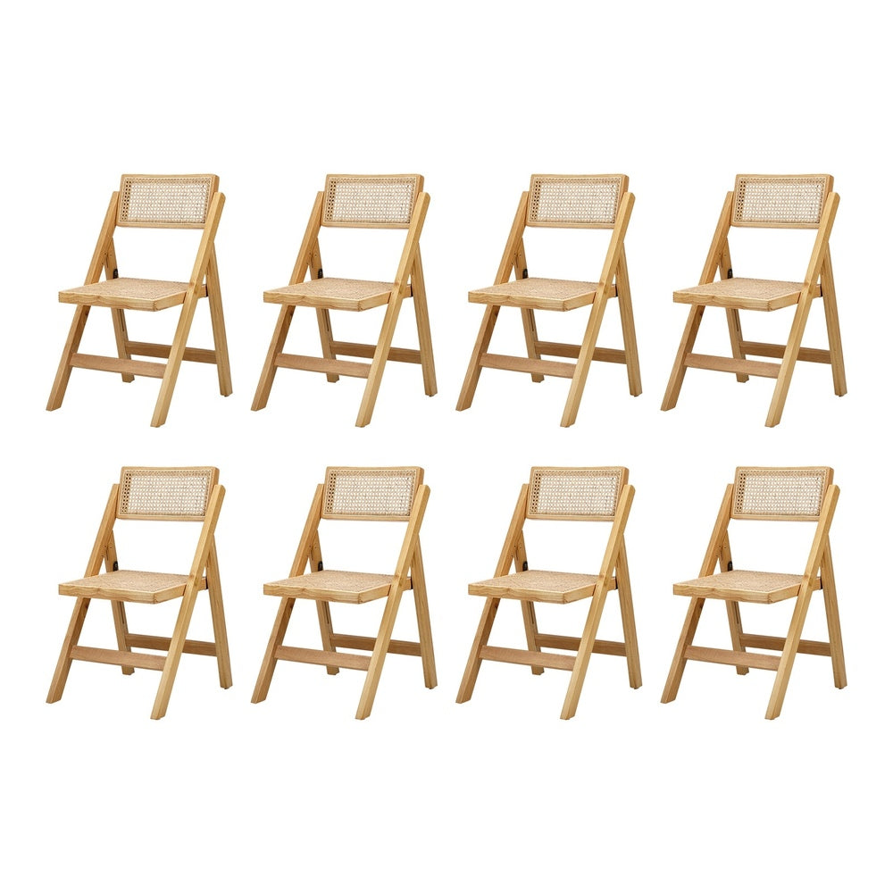 Oikiture 8x Dining Chairs Folding Rattan Chair Wooden