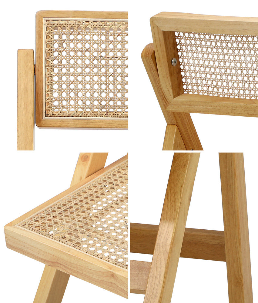 Oikiture 8x Dining Chairs Folding Rattan Chair Wooden