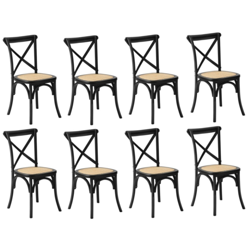 Oikiture 8PCS Crossback Dining Chair Solid Wood Ratan Seat Black