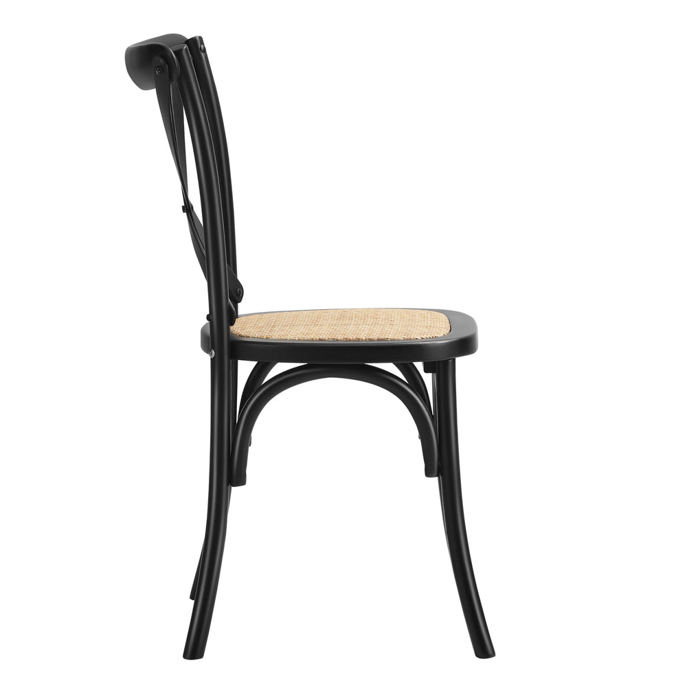 Oikiture 8PCS Crossback Dining Chair Solid Wood Ratan Seat Black