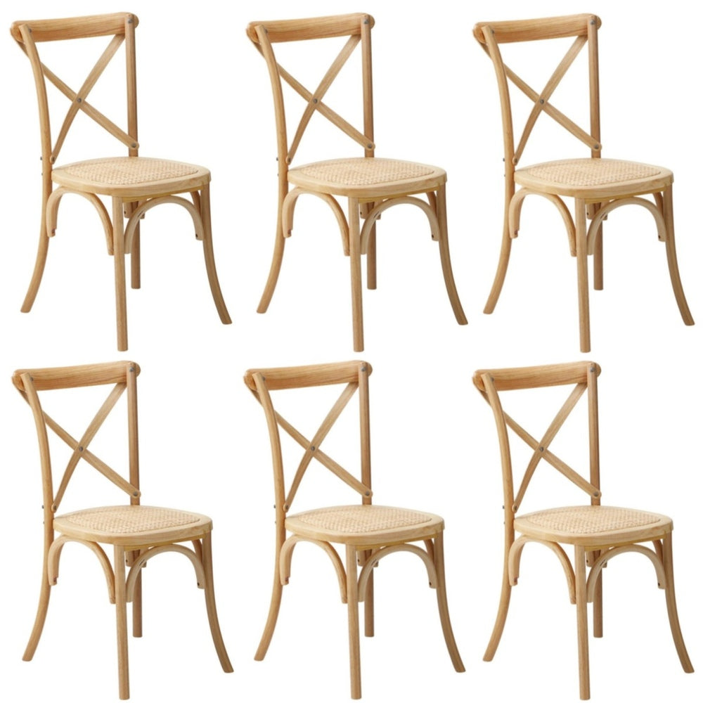 Oikiture 6PCS Crossback Dining Chair Ratan Seat Natural