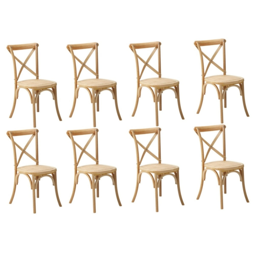 Oikiture 8PCS Crossback Dining Chair Solid Wood Ratan Seat Natural