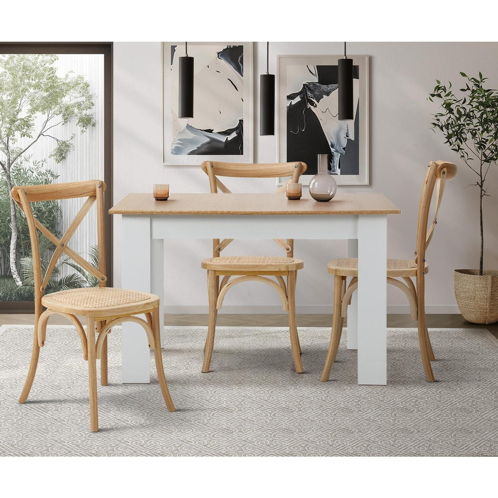 Oikiture 8PCS Crossback Dining Chair Solid Wood Ratan Seat Natural