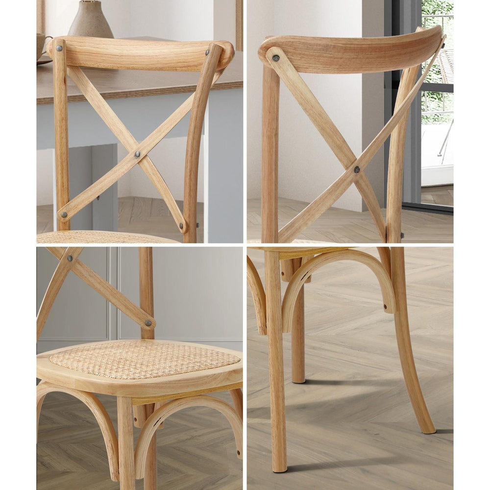 Oikiture 8PCS Crossback Dining Chair Solid Wood Ratan Seat Natural