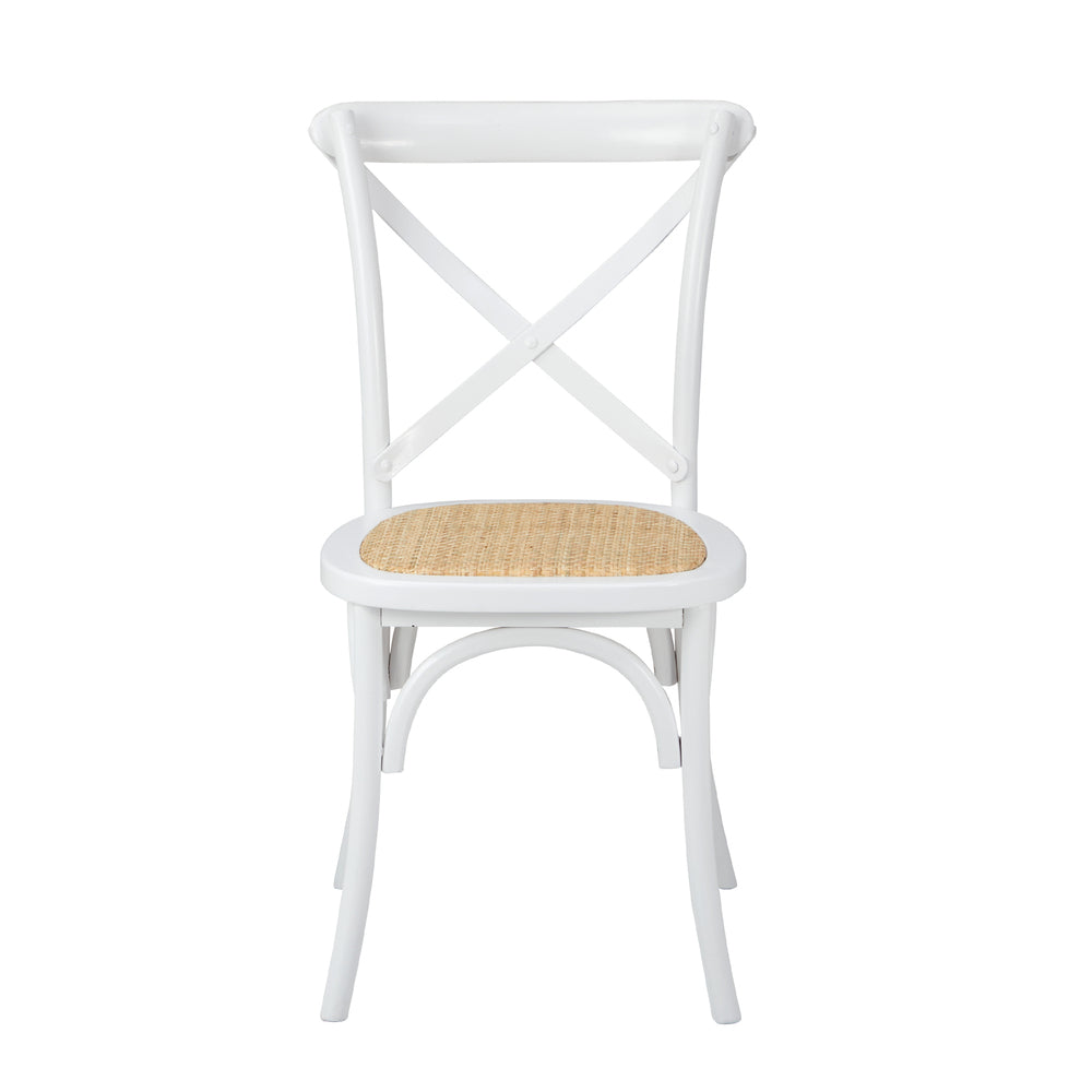Oikiture 2PCS Crossback Dining Chair Solid Wood Ratan Seat White