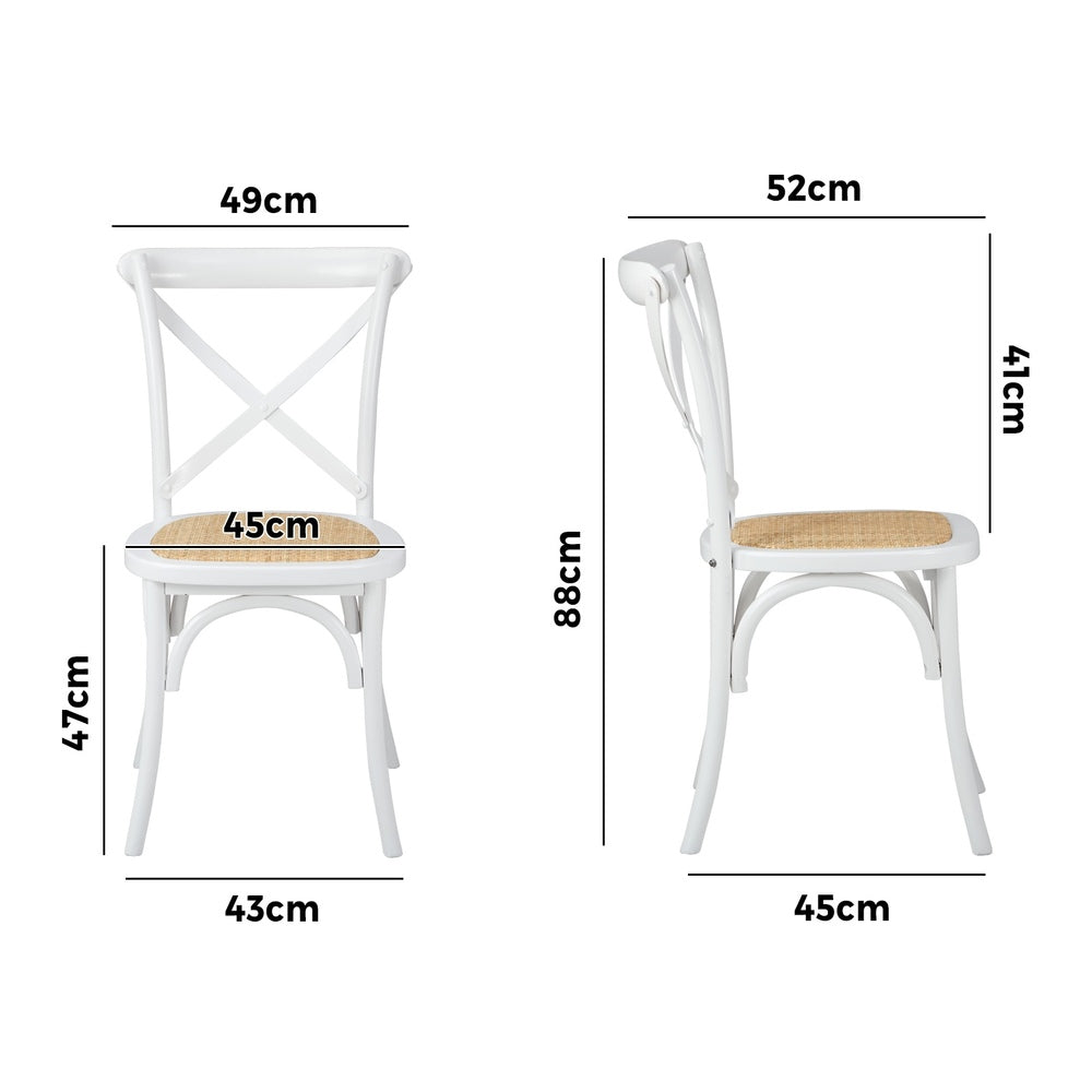 Oikiture 2PCS Crossback Dining Chair Solid Wood Ratan Seat White