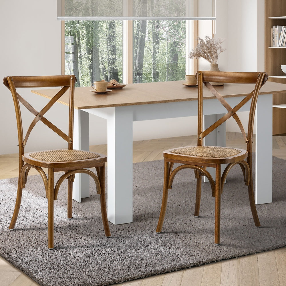 Oikiture 2PCS Crossback Wooden Dining Chair Rattan Seat Walnut