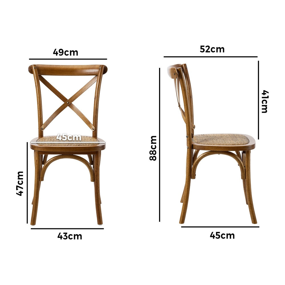 Oikiture 2PCS Crossback Wooden Dining Chair Rattan Seat Walnut