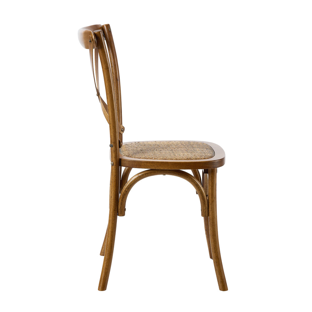 Oikiture 2PCS Crossback Wooden Dining Chair Rattan Seat Walnut