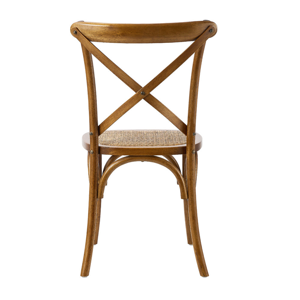 Oikiture 2PCS Crossback Wooden Dining Chair Rattan Seat Walnut