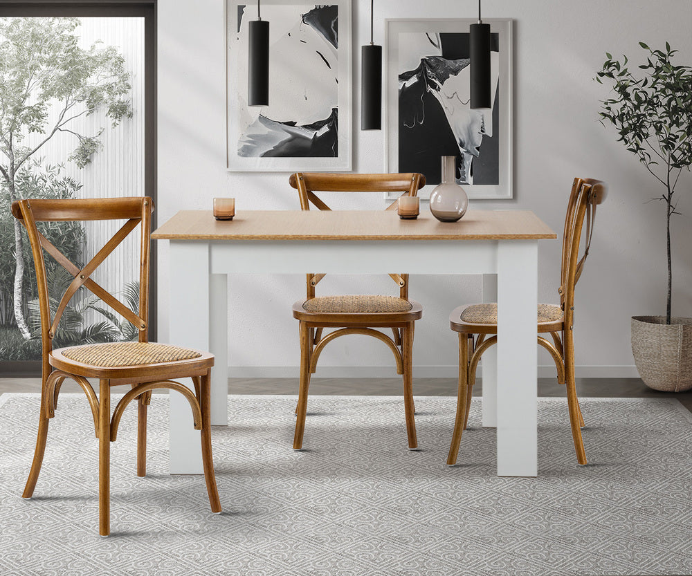 Oikiture 2PCS Crossback Wooden Dining Chair Rattan Seat Walnut