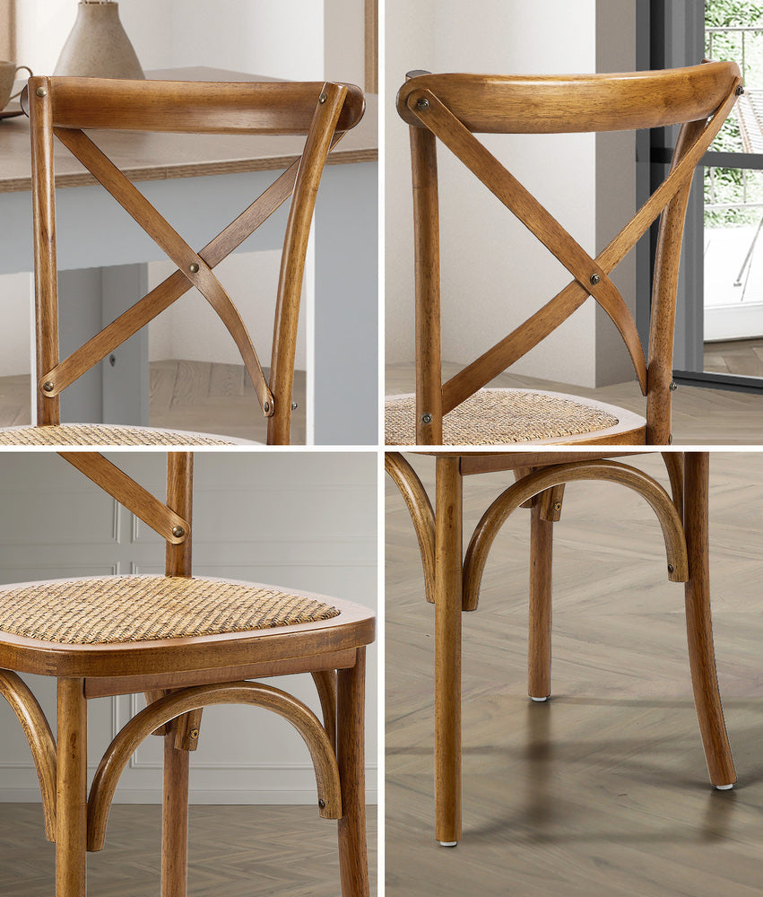 Oikiture 2PCS Crossback Wooden Dining Chair Rattan Seat Walnut