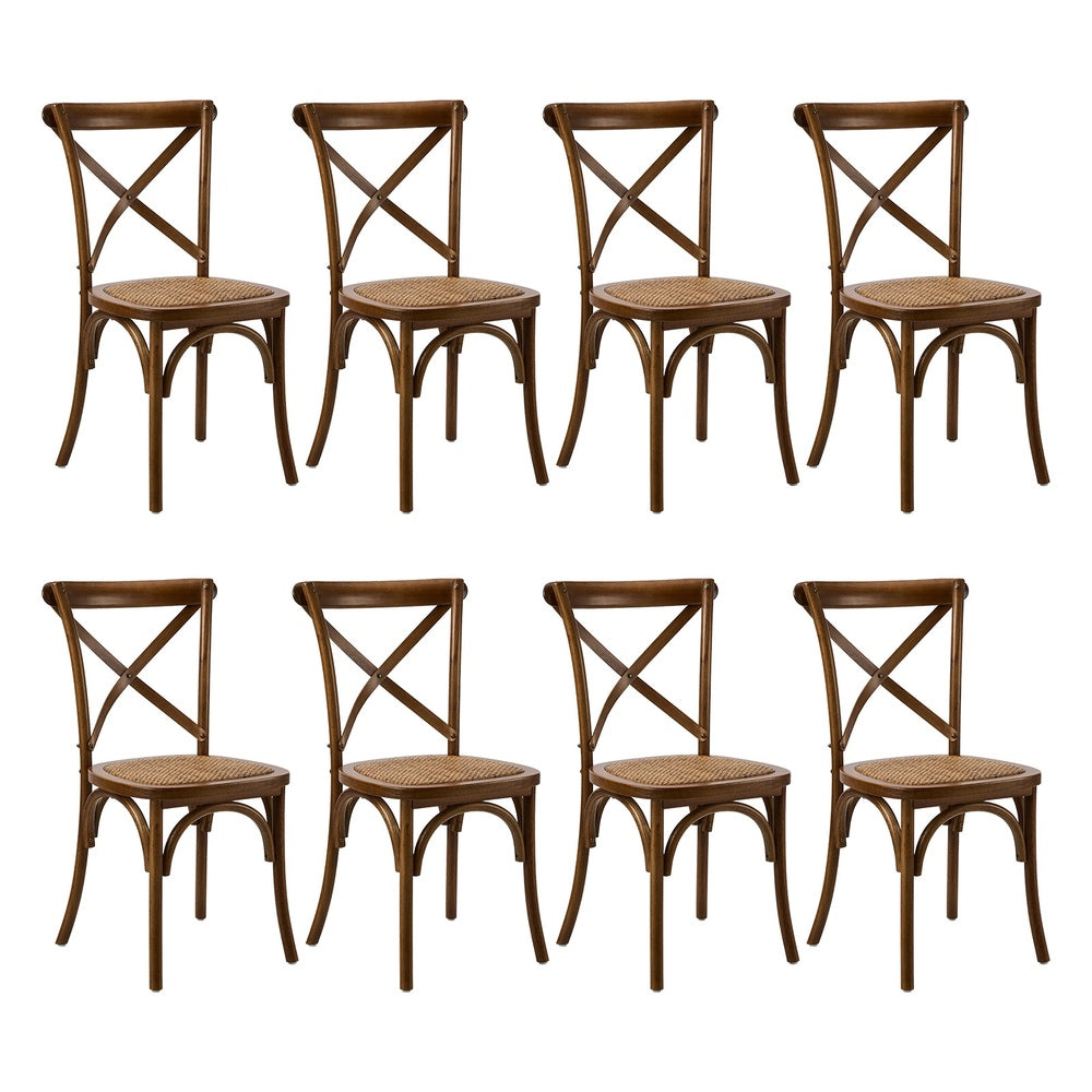 Oikiture 8PCS Crossback Wooden Dining Chair Rattan Seat Walnut