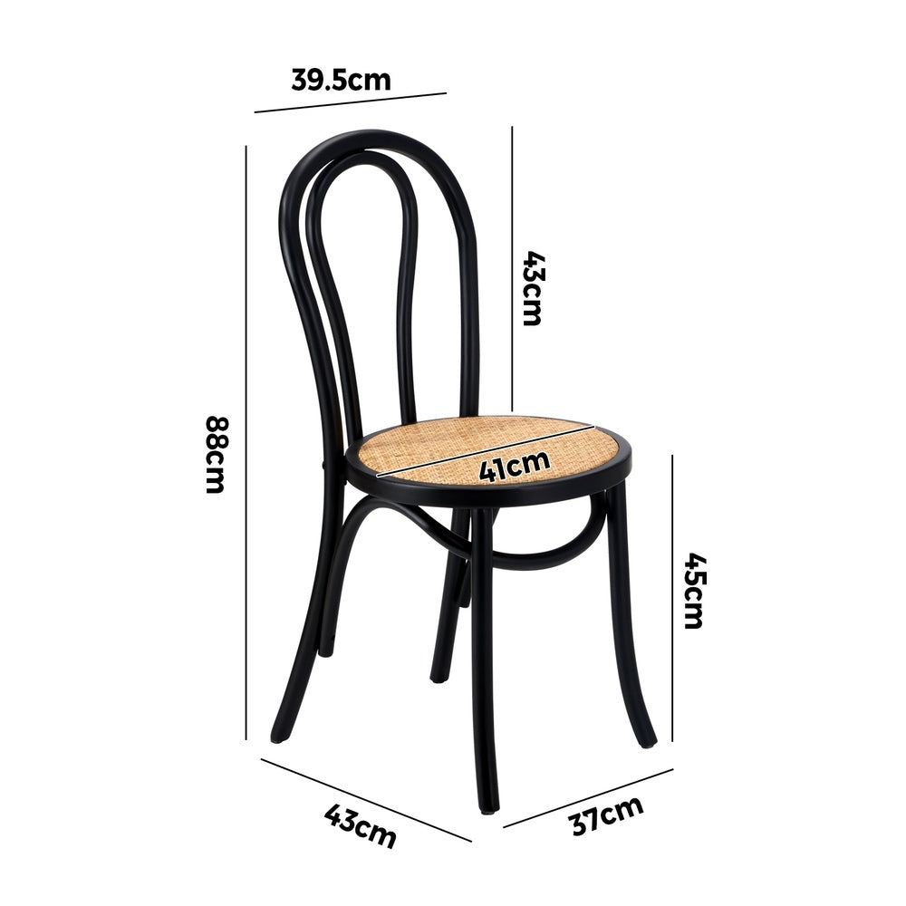 Oikiture 2PCS Dining Chair Solid Wooden Ratan Seat Black