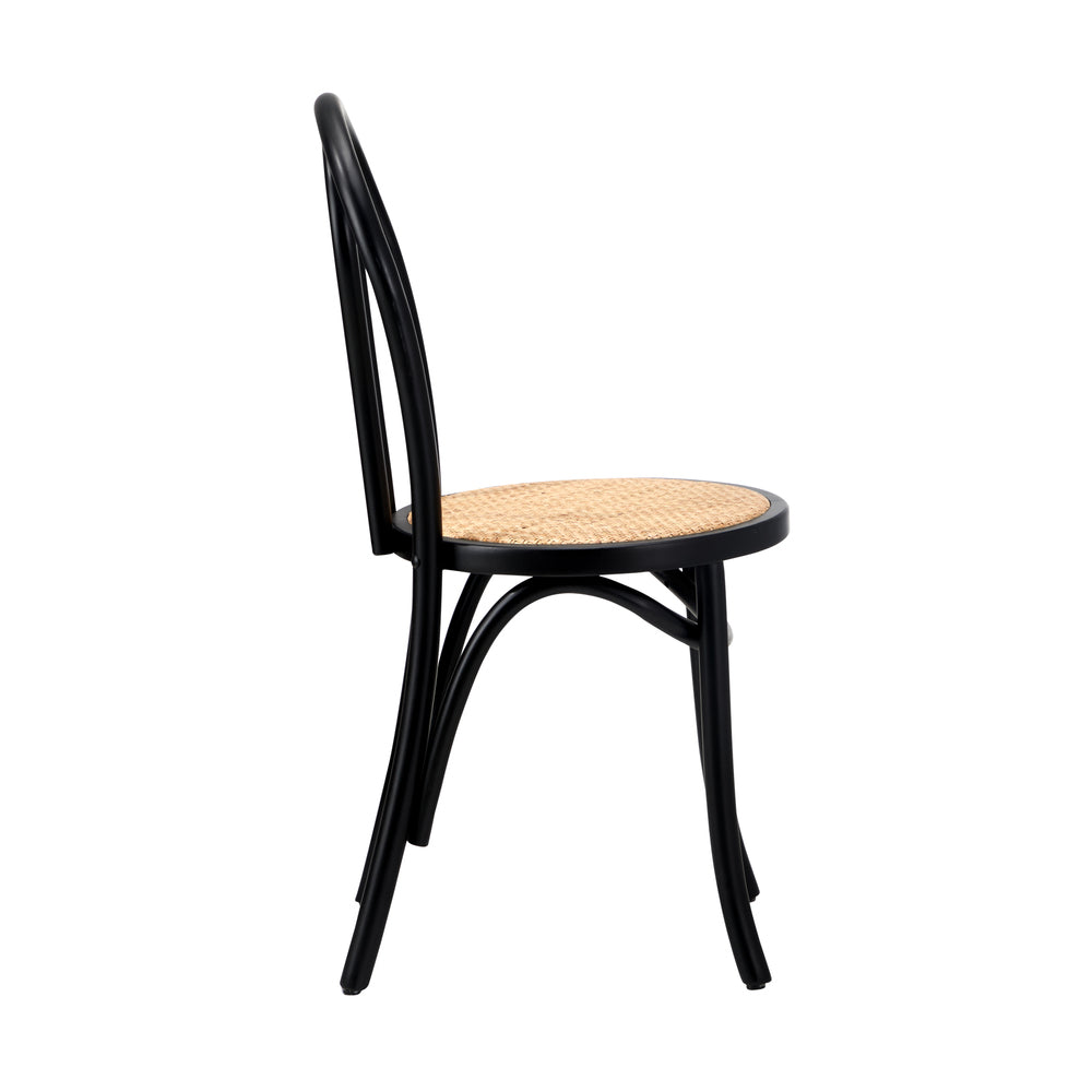 Oikiture 4x Wooden Dining Chair Ratan Seat Black