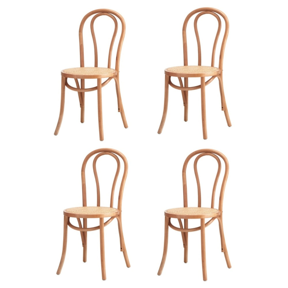 Oikiture 4x Wooden Dining Chair Ratan Seat Natural