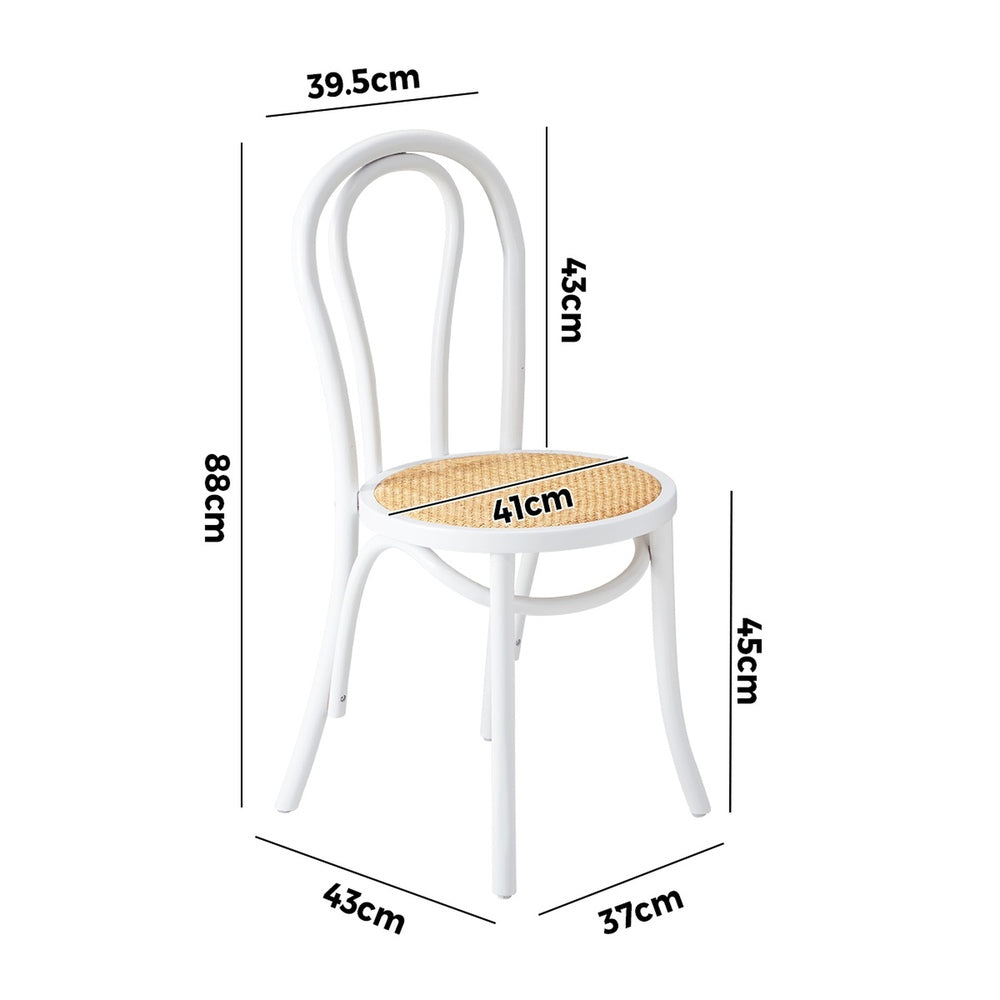 Oikiture 4x Wooden Dining Chair Ratan Seat White
