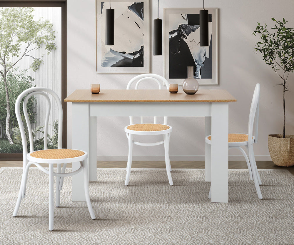 Oikiture 6x Wooden Dining Chair Ratan Seat White