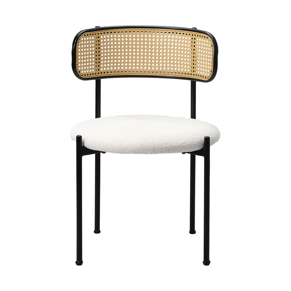 Oikiture 8x Dining Chair Round Boucle Rattan Backrest Black & White