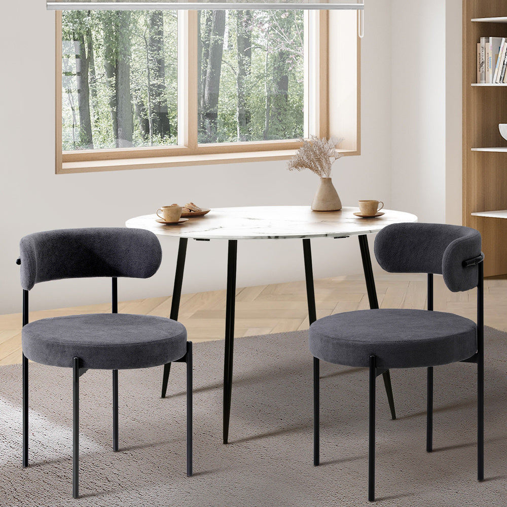 Oikiture 2x Dining Chair Boucle Seat Backrest Dark Grey