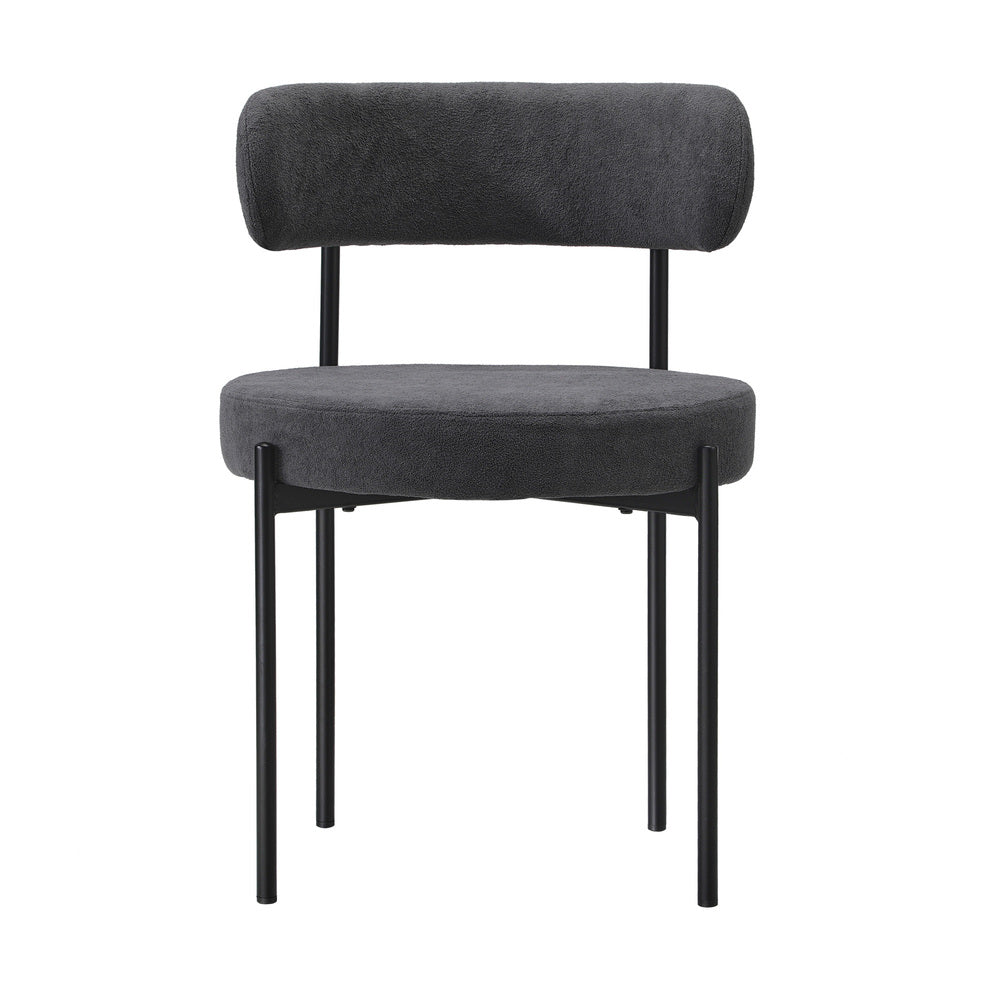 Oikiture 4x Dining Chair Round Boucle Backrest Dark Grey