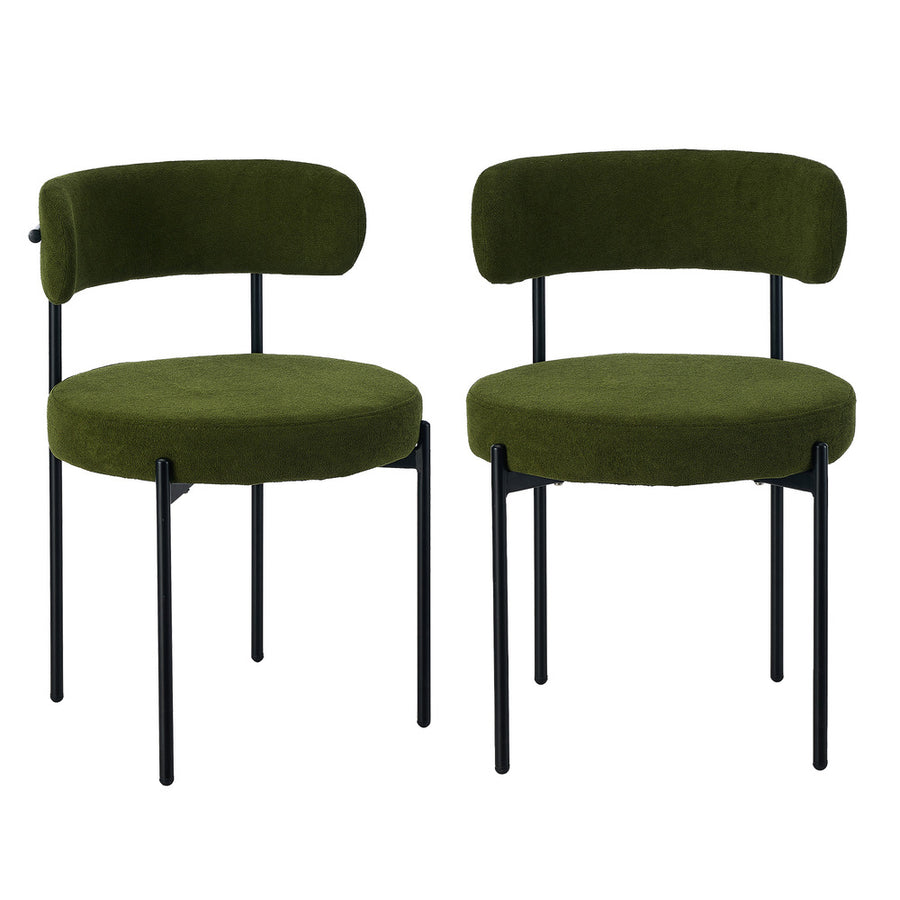 Oikiture 2x Dining Chair Round Boucle Seats Backrest Green