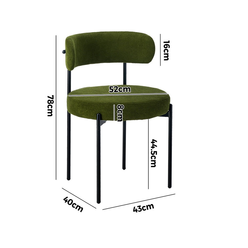 Oikiture 2x Dining Chair Round Boucle Seats Backrest Green