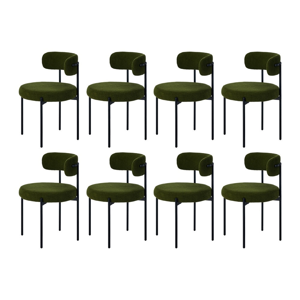 Oikiture 8x Dining Chair Round Boucle Seats Backrest Green