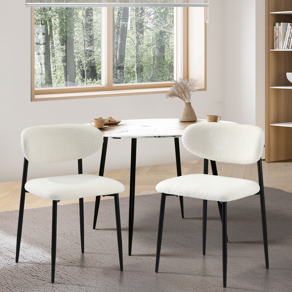 Oikiture 2x Dining Chairs Boucle Black and White