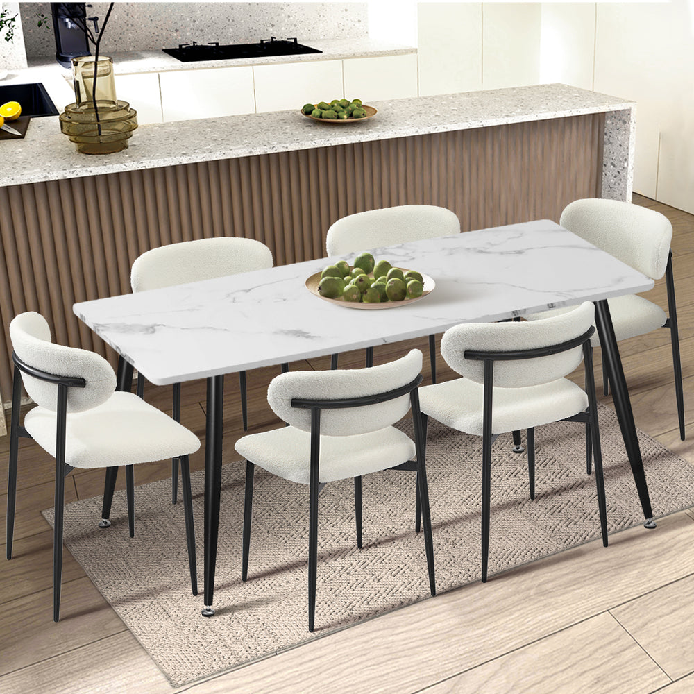 Oikiture 2x Dining Chairs Boucle Black and White