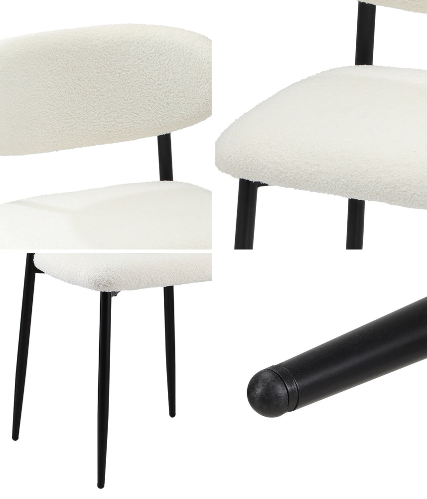 Oikiture 2x Dining Chairs Boucle Black and White