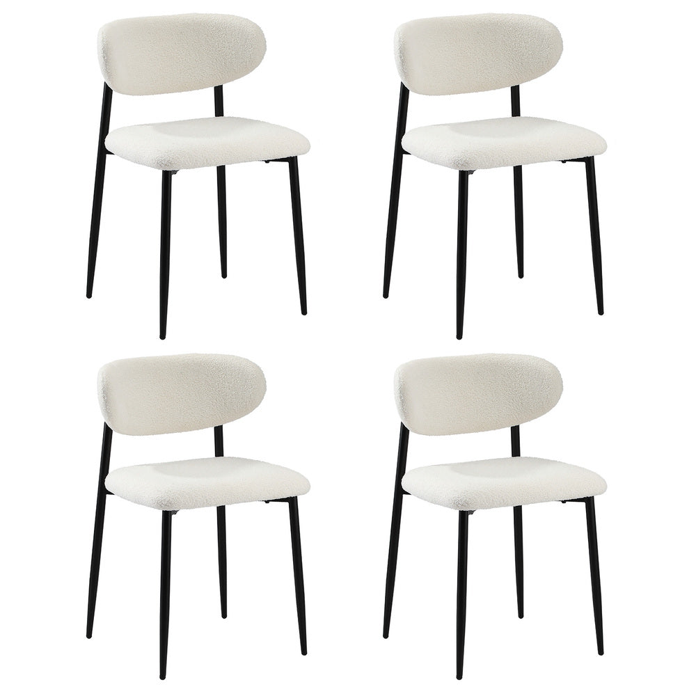 Oikiture 4x Dining Chairs Boucle Fabric Black&White