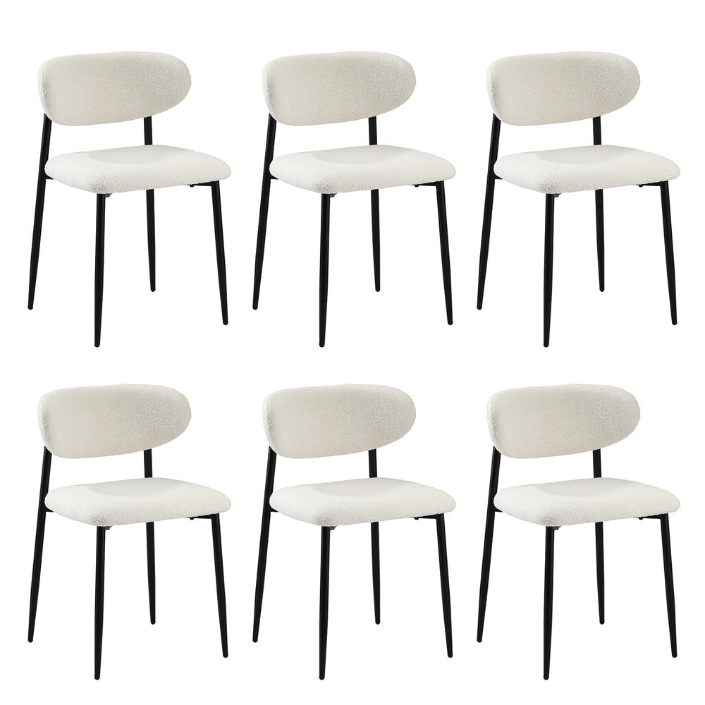 Oikiture 6x Dining Chairs Boucle Fabric Black&White