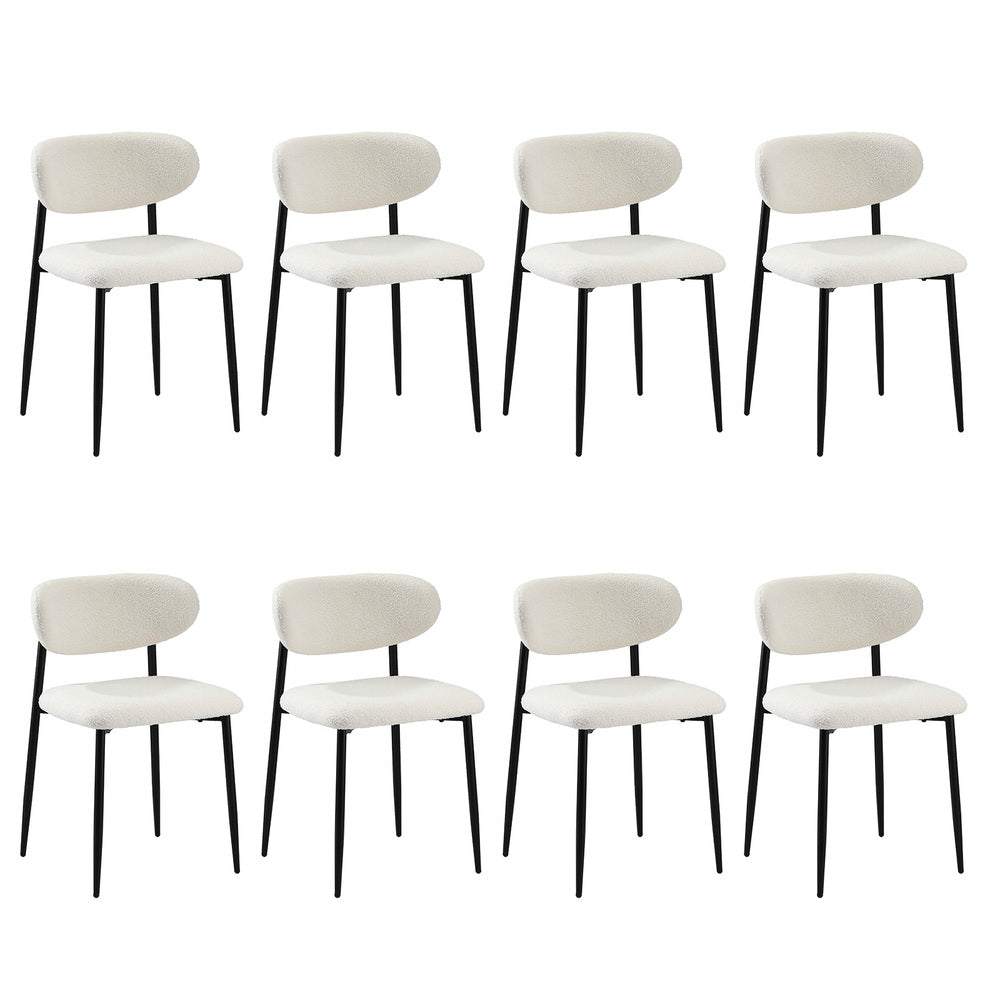 Oikiture 8x Dining Chairs Boucle Fabric Black&White