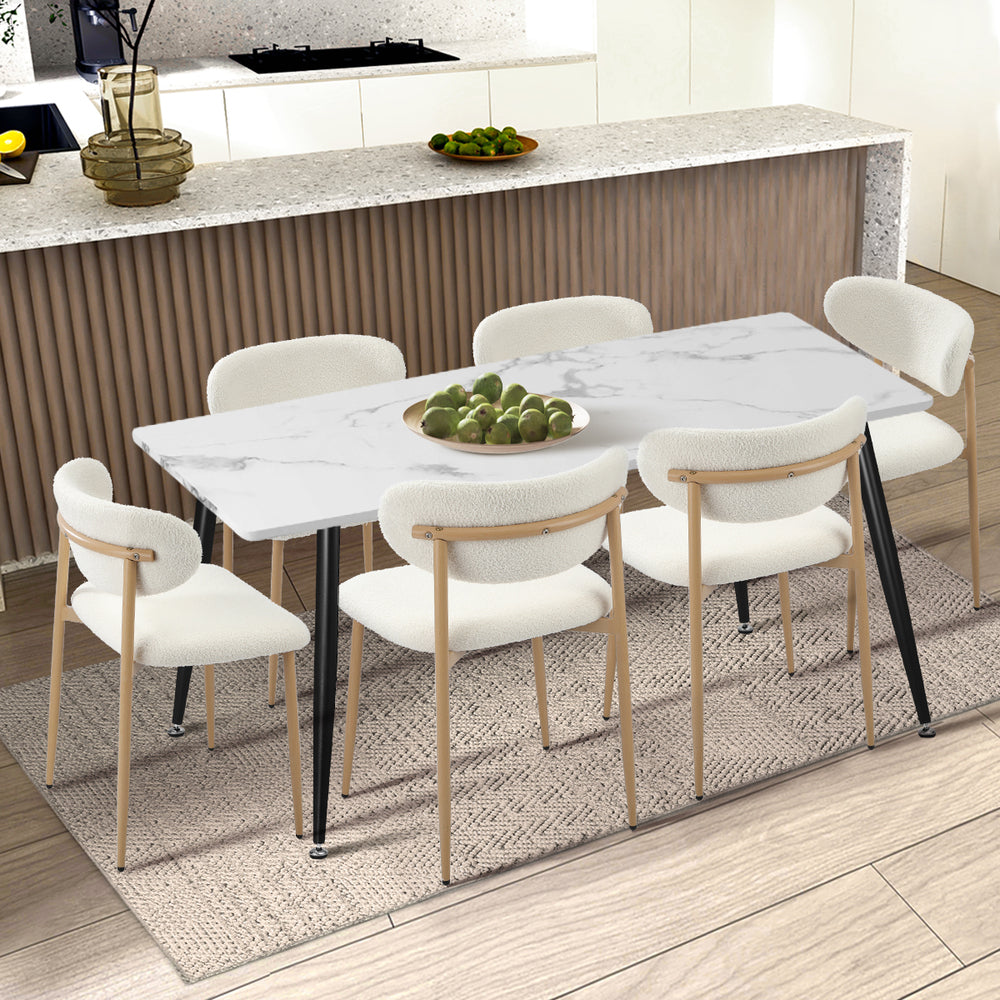 Oikiture 6x Dining Chairs Boucle Fabric Wood&White