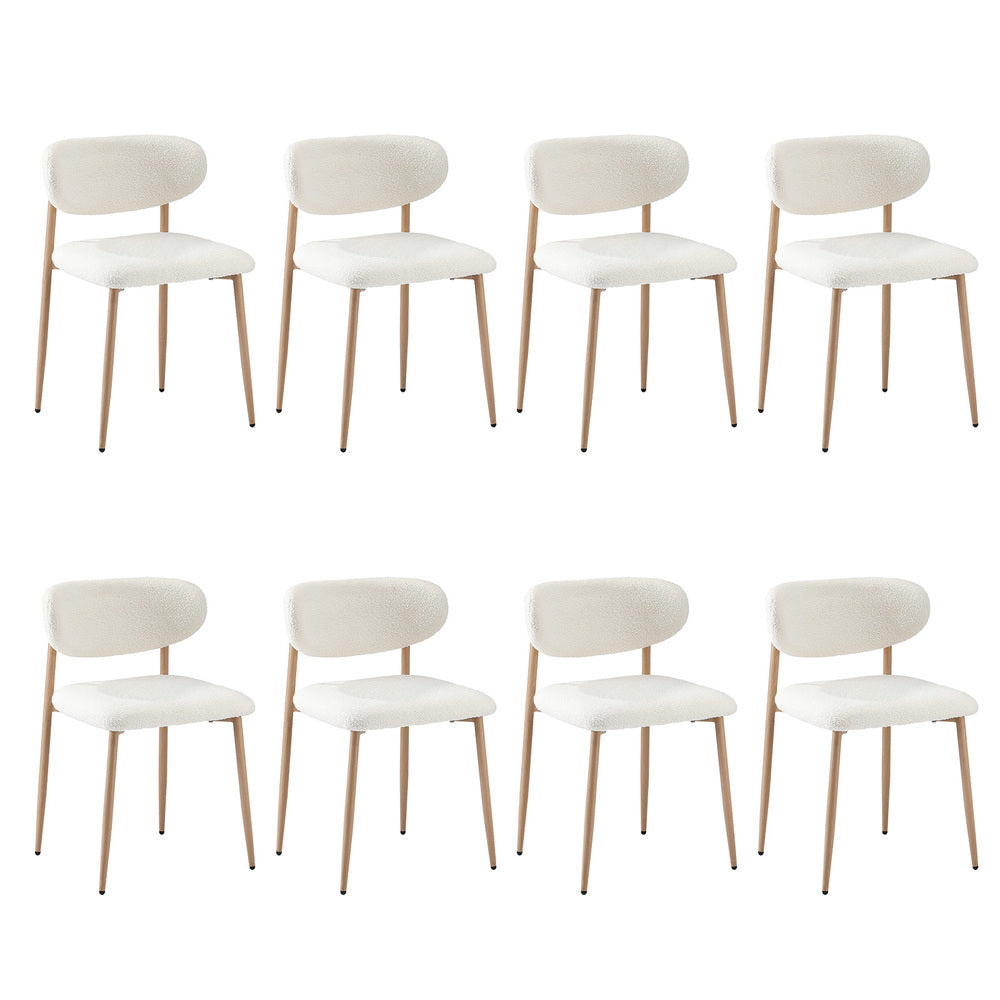 Oikiture 8x Dining Chairs Boucle Fabric Wood&White