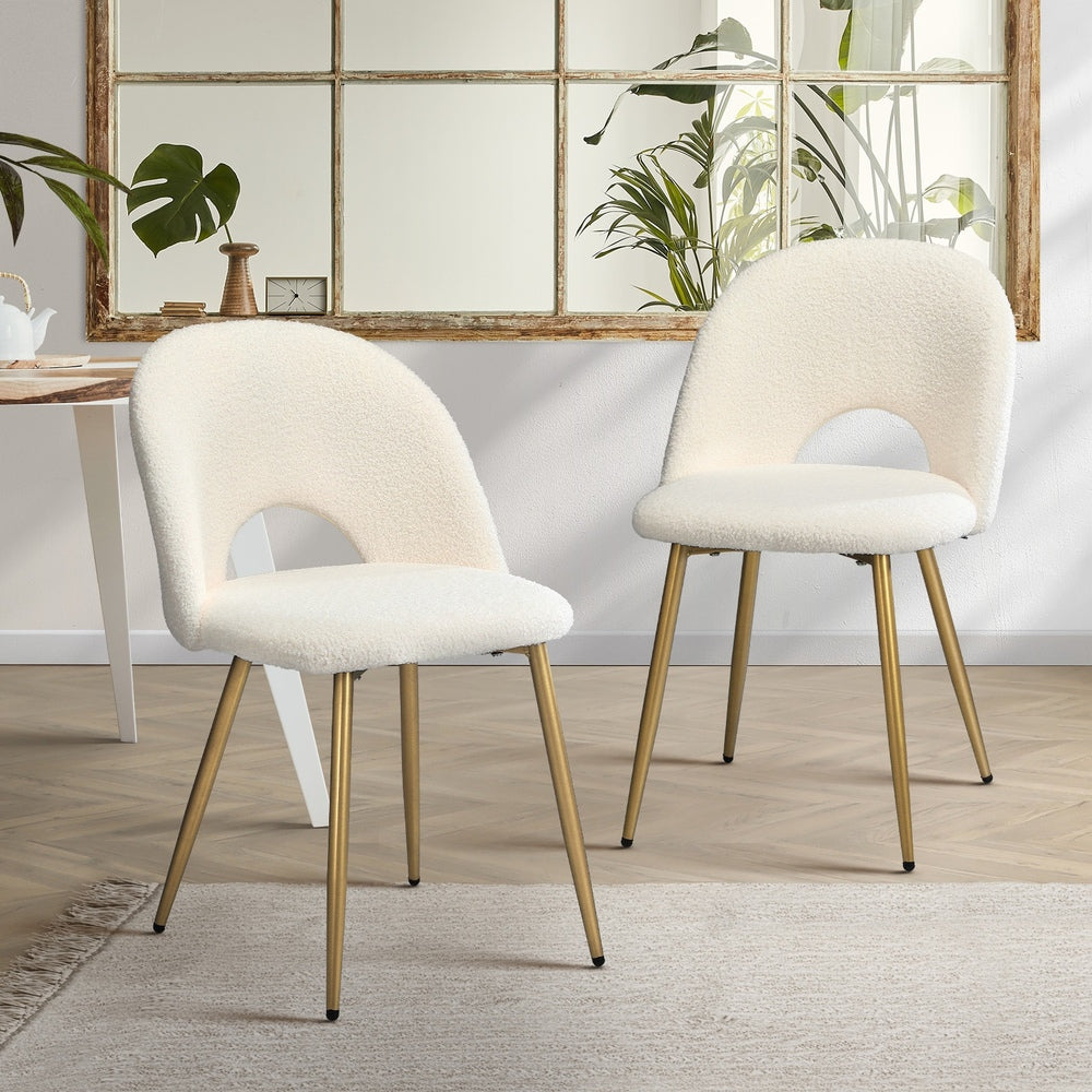Oikiture 2PCS Dining Chairs Armchair Sherpa Golden White